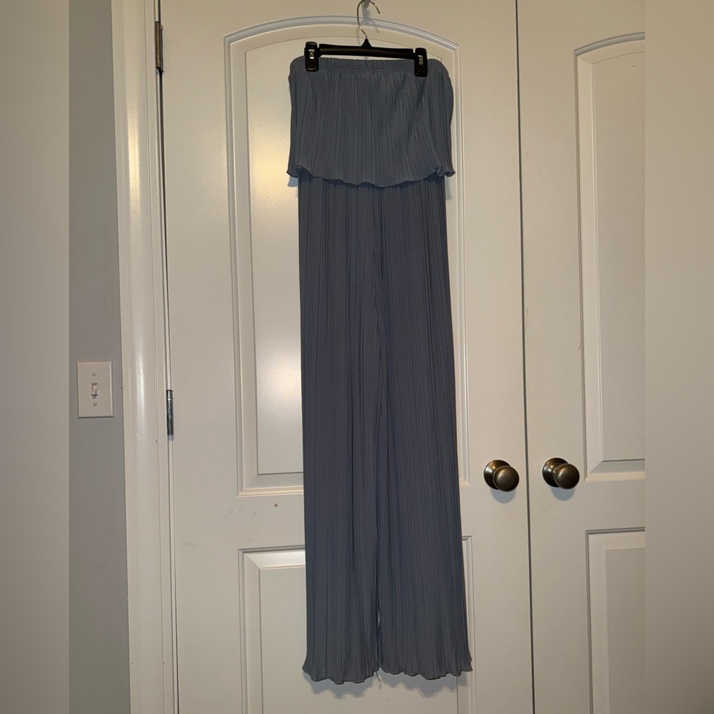 Chic Blue Strapless Jumpsuit